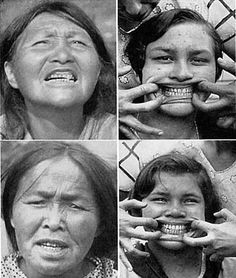 four pictures of women with different facial expressions