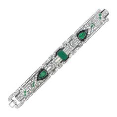 Oscar Heyman Art Deco Emerald, Onyx & Diamond Bracelet. A legendary multi-gem bracelet featuring 2 pear shapes and 1 emerald cut emerald. The bracelet also consists of round and baguette-cut diamonds along with marquise & baguette-cut emeralds & black onyx. Made in 1926 Measurements: 7.25" long Metal Type: Platinum Signed: Gattle Accompanied with Oscar Heyman Brothers authentication Art Deco Jewelry Vintage, Platinum Bracelet, Gems Bracelet, Emerald Bracelet, Modern Bracelets, Art Deco Bracelet, Baguette Cut Diamond, Art Deco Diamond, Stunning Jewellery