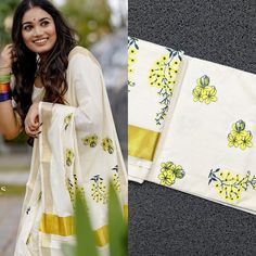 Kerala Kannikonna Embroidery Cotton Saree with Blouse  material - 6.25 Mtr  Package Details :1 Saree  You  can order Set Saree with stitched blouse or with blouse material only If stitched blouse need, we will provide you a measurement chart at the time of placing the order. As per the measurement given by the customer we will stich the blouse with separate lining material. Tailoring will take minimum 10 days additional for dispatch. It is the most preferred outfit for celebrations and auspicious days. Will always remain untouched in the fashion world. Saree with matching Blouse Piece. Worn on festive occasions , Party, Marriage Occasions. Please provide your telephone number during check out for easy shipment MORE FROM OUR STORE ➤ Women Clothing https://www.etsy.com/shop/FortuneTrade?ref= White Floral Embroidered Chanderi Pre-draped Saree, White Pre-draped Saree With Floral Embroidery For Festivals, Bollywood Cotton Pre-draped Saree For Wedding, Yellow Cotton Dupatta With Floral Embroidery, Cotton Saree With Resham Embroidery, White Cotton Saree For Eid, Cotton Pre-draped Saree For Wedding And Diwali, Cotton Wedding Saree For Navratri, Cotton Wedding Saree For Festivals