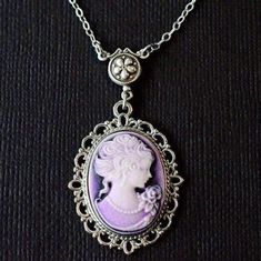 Purple Victorian Lady Cameo Necklace Vintage Lavender Cameo | Etsy Vintage Purple Cabochon Jewelry, Vintage Round Purple Necklace, Vintage Purple Round Necklace, Vintage Lavender Jewelry For Gifts, Purple Victorian Necklace For Gift, Victorian Purple Necklace As Gift, Vintage Lavender Jewelry For Formal Occasion, Lavender Vintage Jewelry For Formal Occasions, Vintage Lavender Jewelry