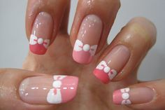 Rosa y blanca del arco Nails Pink And White Nails, Bow Nail Designs, Bow Nail Art, Modern Nails, White Nail, Fabulous Nails, Cute Nail Designs, Fancy Nails, Creative Nails