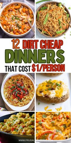 the 12 different meals that cost $ 1 per person are shown in this collage