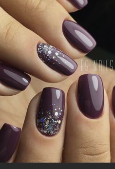 Dark Gel Nails, Fall Gel Nails, Glitter Gel Nails, Cute Gel Nails, Short Acrylic Nails Designs, Dipped Nails, Fall Nail, Fancy Nails, Chic Nails