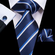 44716357288067 Luxury Blue Neckwear For Business, Luxury Blue Neckwear With Ties, Necktie Set, Matching Patterns, Unique Ties, Tie Men's, Tie Design, Cufflink Set, Mens Stripes