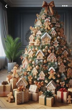 a christmas tree decorated with gingerbread cookies