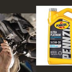 an image of a car engine oil and a person holding a wrench in front of it