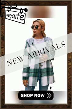 Green Plaid Hooded Shirt Jacket Hooded Plaid Outerwear For Spring, Casual Plaid Long Sleeve Hooded Jacket, Hooded Shirt, Green Plaid, Shirt Jacket, Winter Jackets, Jackets & Coats, Fall Winter, Plaid