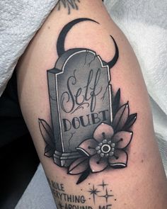 Tombstone tattoo done by Selina C  @selinactattoo Traditional Grave Tattoo, Traditional Tombstone Tattoo, Coffin Tattoo, Tombstone Designs, Army Tattoos, C Tattoo, Tattoo For Son, Spooky Tattoos