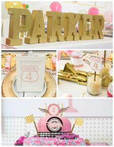 a collage of photos with gold letters and decorations