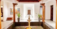 an entry way with potted plants on the floor