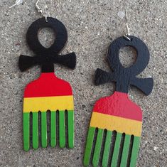 These Are Unique And Natural Ankh Symbol Afro Pick Style Natural Wood They Hang 2.5 Inches These Are Very Lightweight On The Ear Easy To Wear They Are One Of A Kind These Earrings Are A Classic And Timeless Addition To Any Afrocentric Wardrobe Afro Pick, Ankh Symbol, Painted Post, African Earrings, Types Of Earrings, Square Earrings Studs, Square Stud, Cz Stud Earrings, Bow Earrings