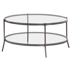 Glass Top Round Coffee Table in Black Nickel and Clear - HER Home Design Boutique Rounded Coffee Table, Round Glass Coffee Table, Coffee Table Black, Coffee Table Rectangle, Nesting Coffee Tables, Glass Top Coffee Table, Coaster Furniture, Modern Side Table, Table Black