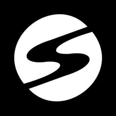 a black and white logo with the letter s in it's center, on a dark background