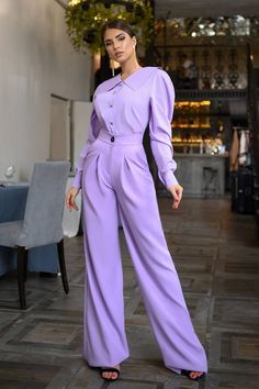 Fabric: High-quality suiting fabric 65% Cotton, 35% Polyester Palazzo style pants High rise Inner seam length: 95cm/ 37.5 in Women Office Pants, Office Pants Women, Palazzo Style, Elegant Pant, High Waist Trousers, Office Pants, Suiting Fabric, Professional Wear, Purple Outfits