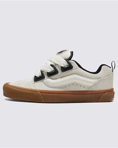 Knu Skool Suede Shoe in Marshmallow White / Classic Gum | Vans Face Profile, Back To School Shoes, Dramatic Style, Vans Logo, 90s Style, School Shoes, Side Stripe, Old Skool, Vintage Aesthetic