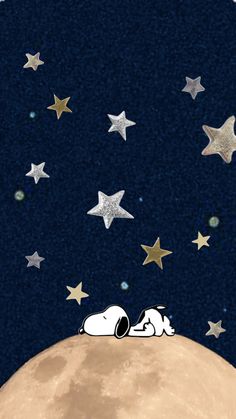 a dog sleeping on the moon with stars in the sky