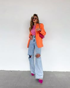 Chique Outfit, Looks Pinterest, Orange Blazer, Color Blocking Outfits, Blazer Outfit, Outfit Trends, Looks Chic