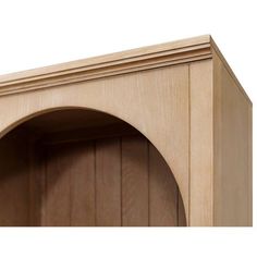 a close up of a wooden shelf with an arch on the top and bottom part