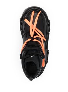 Black/orange leather AMAZON Platform Sneakers from SWEAR featuring round toe, front lace-up fastening, front toggle fastening, pull-tab at the heel and chunky rubber sole. Your sneakers are custom-made and shipped within five weeks. Due to the bespoke nature of the service, SWEAR is unable to accept returns or offer refunds. Handmade in Portugal.. | Swear AMAZON Platform Sneakers Swear London, Orange Leather, Black Star, Platform Sneakers, Platform Boots, Black Orange, Sneakers Black, Orange Black, Favorite Outfit