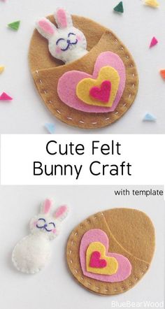 two felt bunny crafts with text overlay that reads cute felt bunny craft with template