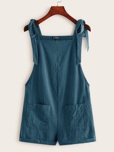 Agua verde azul Casual Collar sin mangas Tela tricotada Liso Pantalones de tira Embellished No-Elástico Verano Pocket Jumpsuit, Solid Color Jumpsuits, Loose Jumpsuit, Plus Size Jumpsuit, Overall Shorts, Jumpsuits For Women, Batik, Knot, Overalls