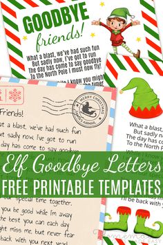 elf goodbye letter printable templates for kids to use on their own christmas cards