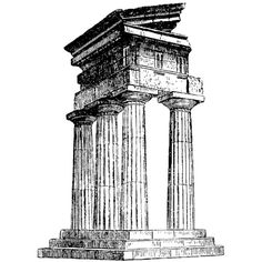 an ancient column with two columns on each side, vintage line drawing or engraving illustration