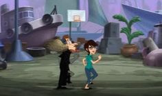 an animated image of a man and woman in front of a bunch of junkyards