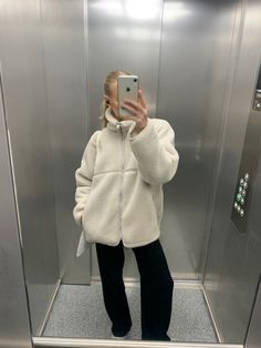 teddy coat, emma chamberlain outfits, arket furry jacket, puffer jacket, teddy jacket, hailey bieber style, rosie huntintong-whitley style, outfits, skirt, skirt outfit, black skirt, black chanel boots, cowboy boots, White Teddy Shacket Outfit, Oversized Teddy Jacket Outfit, Cozy Jacket Outfit, Fluffy Puffer Jacket Outfit, Teddy Zip Up Jacket Outfit, Teddy Puffer Jacket Outfit, How To Style Teddy Jacket, Outfit With Fluffy Jacket, White Fluffy Coat Outfit