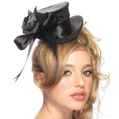 Satin Top Hat With Flower And Bow Accent Costume Piece That Has A Clip Costume Fleur, Types Of Hats For Women, Top Hat Costume, Top Hats For Women, Black Satin Top, Flower Costume, Black Top Hat, Steampunk Hat, Mini Top Hat