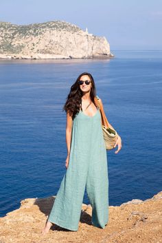 Style // Think Sage, Sapphire & the Ocean after a storm.  The true timeless essential for the never ending Summer. An effortless jumpsuit made from 100% linen, a companion to take with you no matter where you go! Soft linen, detailed straps and flows in all the right ways! Perfect for the easy breezy mama... Yes, y Summer Ootd, Perfect Blue, Linen Jumpsuit, Ootd Summer, Casual Jumpsuit, Easy Breezy, A Storm, We Wear, Resort Wear