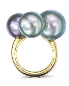 RPRL00257-1 Yellow Gold Tahitian Pearl Ring, Luxury Tahitian Pearl Ring In Yellow Gold, Luxury Yellow Gold Tahitian Pearl Ring, Formal Yellow Gold Tahitian Pearl Ring, Pearl Cluster Ring, Jewels Rings, Pearl Cluster, Gold Ring Sets, Ring Crafts