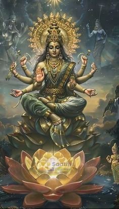 the goddess sitting on top of a lotus