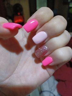 Pink, gel, manicure, sparkle Bright Gel Nails, Barbie Pink Nails, Cowboy Nails, Teen Nails, Glitter Nails Acrylic, Diy Acrylic Nails, Work Nails, Simple Acrylic Nails