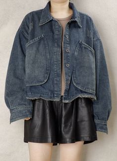 "Women Blue Denim Jacket Winter Short Coat, Loose Fitting Coat Size Small to Medium Washed Blue Cropped Fitted Jean Jacket Buttons Up Outwear SIZE LIST FREE SIZE: Lenght:63CM/24.8\" Bust:144CM/56.7\" Shoulder:59CM/23.2\" Sleeve:54CM/21.2\" Shipping Policies: All orders will take the fastest express delivery no extra shipping. Usually 10-15 days to arrive US. To Europe usually 8-12 days. Other countries usually 10-15 days. Safe and quick. This is washing instructions: Suitable for hand wash or ma Trendy Denim Blue Outerwear With Patch Pockets, Denim Blue Long Sleeve Denim Jacket With Patch Pockets, Washed Blue Denim Jacket With Patch Pockets, Single Breasted Denim Collared Outerwear, Single Breasted Collared Denim Outerwear, Washed Blue Denim Jacket With Patch Pockets For Fall, Single-breasted Collared Denim Outerwear, Fall Denim Top With Patch Pockets, Denim Blue Long Sleeve Outerwear With Patch Pockets