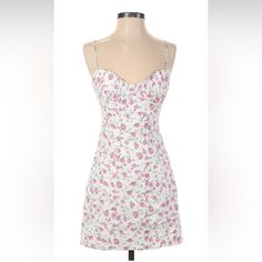 Zara. Size Xs. White With Pink Roses. Summer Dress Pink, Pink Summer Dress, Zara White, Dress Pink, Zara Dresses, Pink Roses, Summer Dress, Pink White, Roses