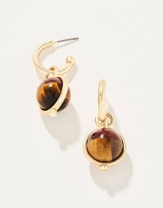 Noble Drop Hoop Earrings Natural Stone Tigers Eye Stone, Velvet Necklace, Tiger Eye Earrings, Drop Hoop Earrings, Resin Bangles, Coin Pearls, Sparkle Earrings, Pearl Hoop Earrings, Tiger Eye Stone