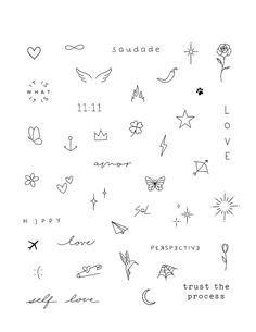 various tattoos on a white background