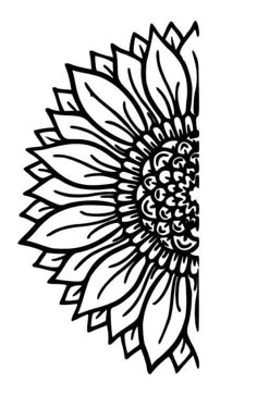 a black and white drawing of a sunflower