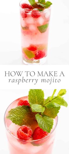 raspberry mojito in a glass with mint garnish on top