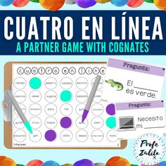 a spanish game with the words cuatro en linea on it and an image of