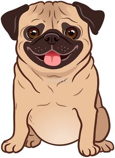 a cartoon pug dog sitting down with its tongue out and his eyes wide open