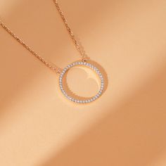 A circle has no beginning or end and has been a powerful symbol of eternity and everlasting love since ancient times. Embrace this timeless sentiment with our Large 14k White Gold Circle of Life Diamond Necklace. This stunning piece features a captivating circle pendant, meticulously crafted from 18k white gold and adorned with sparkling pave diamonds. The diamonds shimmer brilliantly, creating a radiant halo effect that catches the light from every angle. - Handmade - Solid Gold - Natural Diamo Circle Of Life Necklace Diamonds, Circle Diamond Necklace, Diamond Circle Necklace, 18k Gold Necklace, Handmade Fine Jewelry, Pave Pendant, Circle Diamond, Bridal Gift, Rose Yellow