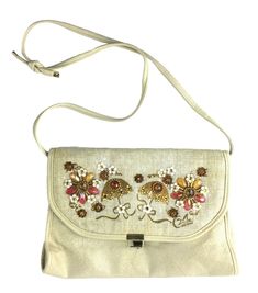 This bag has one interior zippered pocket.  It’s nice and clean, and is in really nice condition. Spring Embellished Bags For Everyday Use, Spring Embellished Bags For Everyday, White Embellished Bag For Everyday Use, Embroidered Tote Bag, White Purse, Embroidered Tote, White Purses, St Kitts, Beaded Flowers