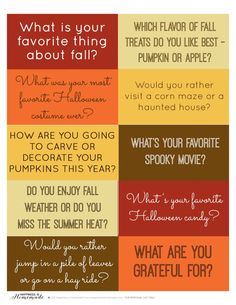 some type of poster with different types of words and phrases on it, including what is your favorite thing about fall?