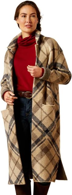 ARIAT Women's Ballston Cardigan at Amazon Women’s Clothing store Plaid Duster, Brown Cardigan, Oversized Cardigan, Cardigan Top, Knitwear Cardigan, Country Outfits, Cardigans For Women, Women's Style, Cardigan Sweater