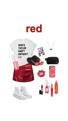 a white shirt, red sequin skirt and converse sneakers are featured in this ad