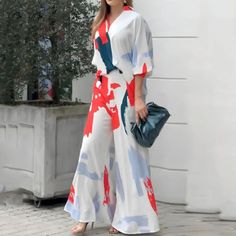 Women's Elegant Fashion Printed V-neck High Waist Flared Pants Temperament Suit Flared Pants, Flare Pants, Elegant Fashion, Fashion Prints, High Waist, High Waisted, V Neck, Pants, Trousers