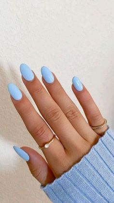 Light Blue Nails Round, Mediterranean Blue Nails, Solid Color Nails, Blue Nail Polish, Almond Acrylic Nails, Acrylic Nails Coffin Short, Short Acrylic Nails Designs