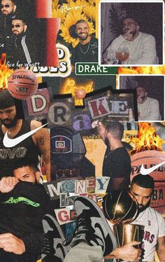 collage of basketball players and their friends with fire in the air, on top of them